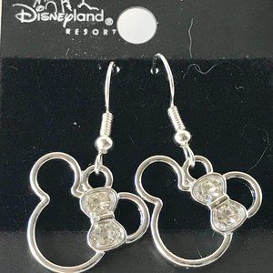 Disney Mickey Minnie Mouse Earrings Crystal Charms Vintage Silver Plated